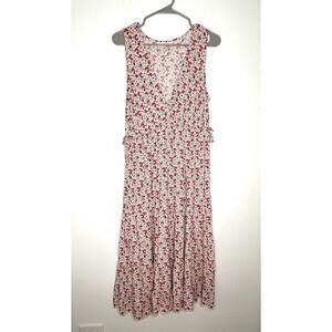Max Studio ditsy floral Midi dress Sz L Red Blue babydoll v-neck cottage fairy